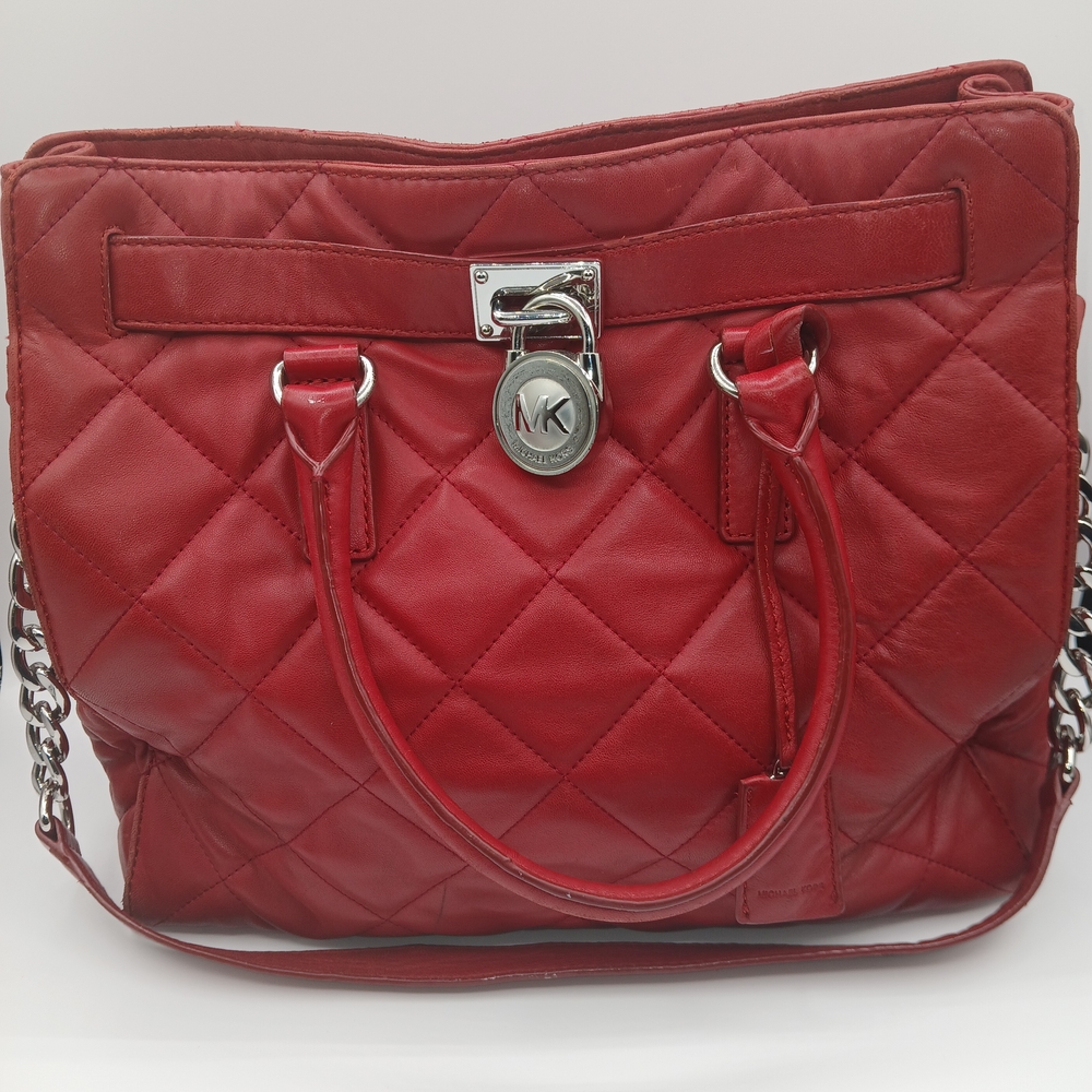Red Quilted Leather Tote Bag